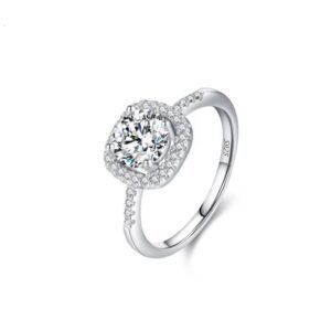 92.5 Sterling Silver Halo Solitaire Ring with Round-Cut Zircon Stone – Zaishree