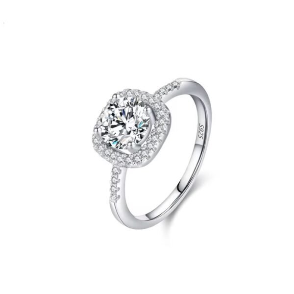 92.5 Sterling Silver Halo Solitaire Ring with Round-Cut Zircon Stone – Zaishree